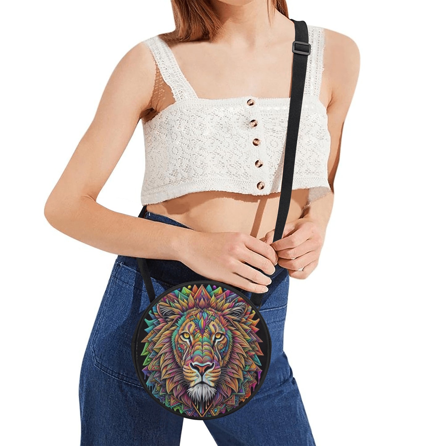 Multi-Colored Lion Round Satchel Bag