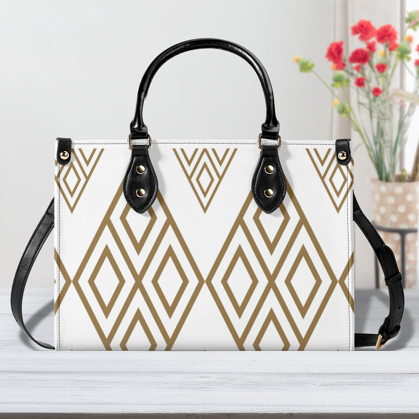 Diamond Patterned Leather Handbag