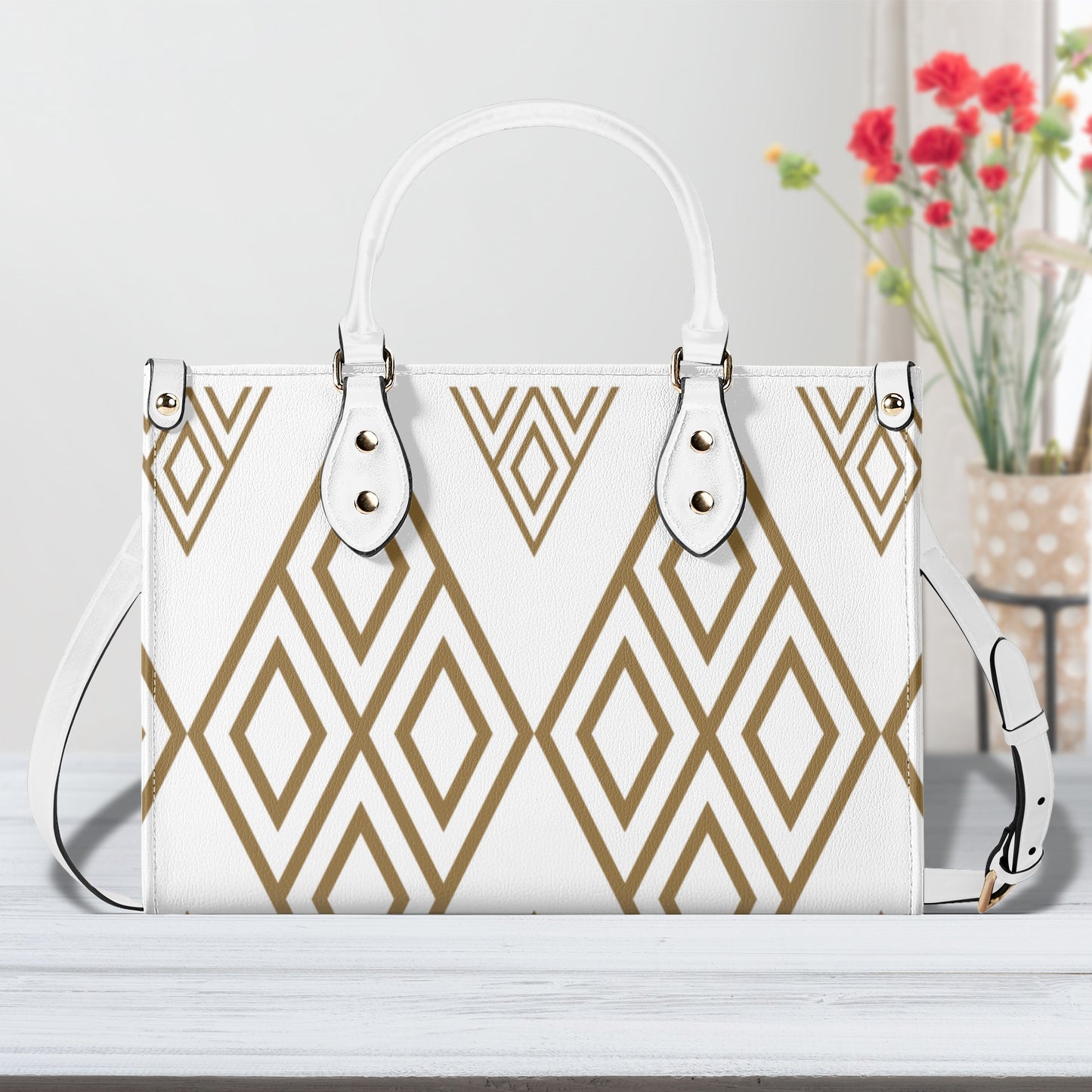 Diamond Patterned Leather Handbag