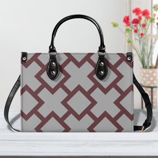 Gray Patterned Leather Handbag