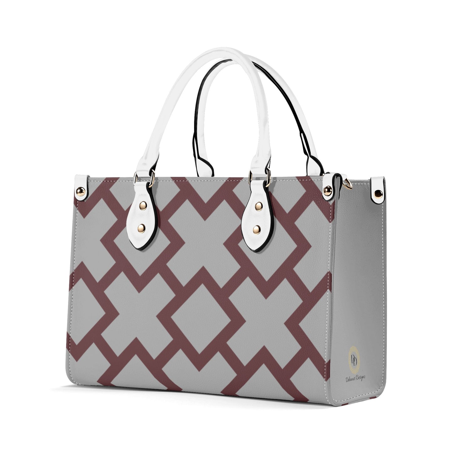 Gray Patterned Leather Handbag