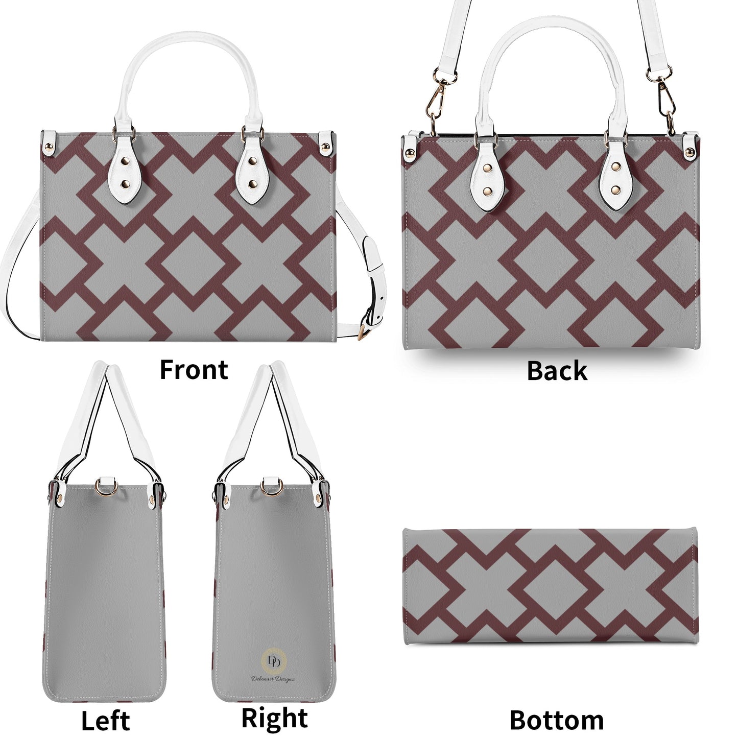 Gray Patterned Leather Handbag