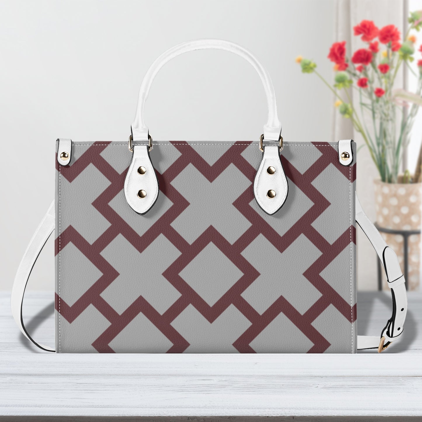 Gray Patterned Leather Handbag