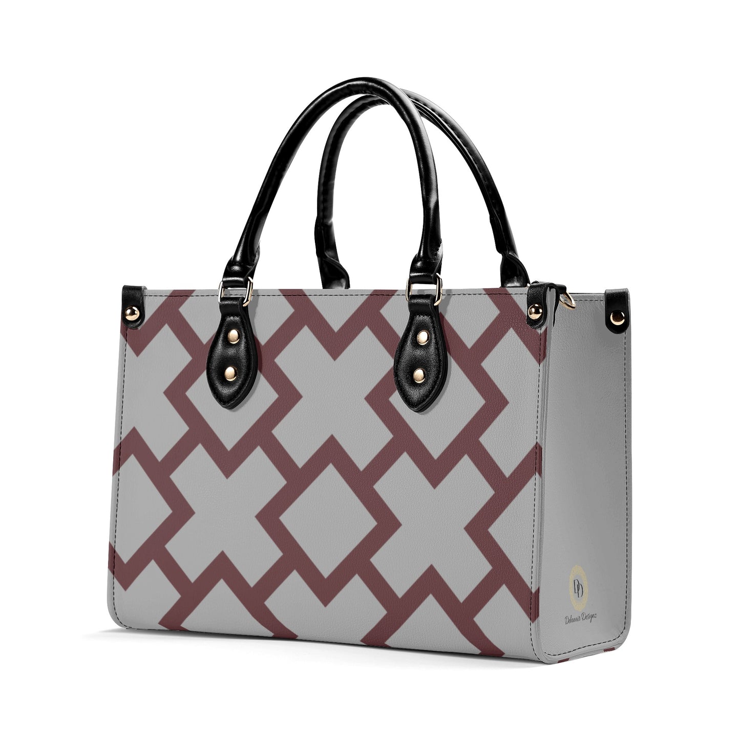 Gray Patterned Leather Handbag