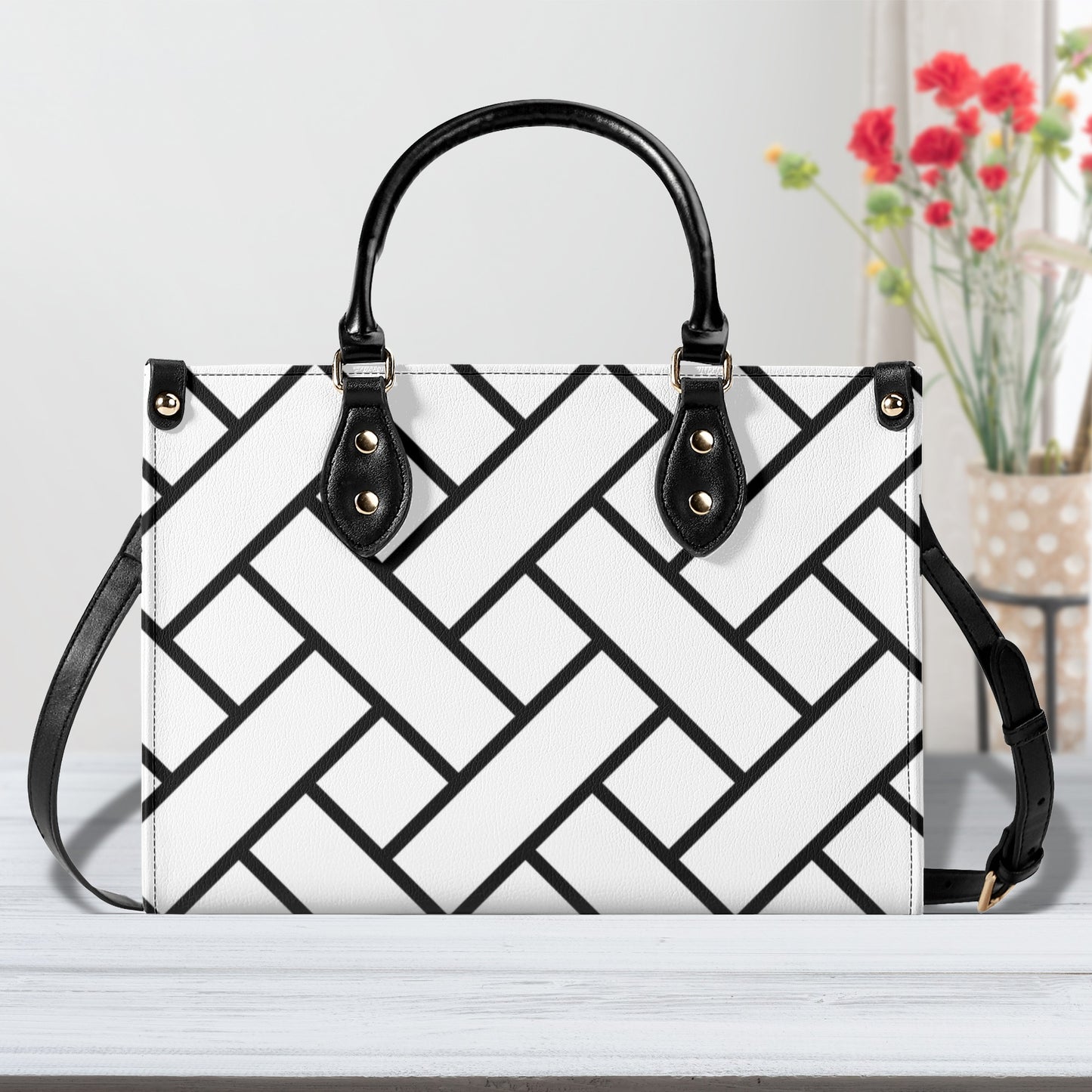 Cross Patterned Leather Handbag