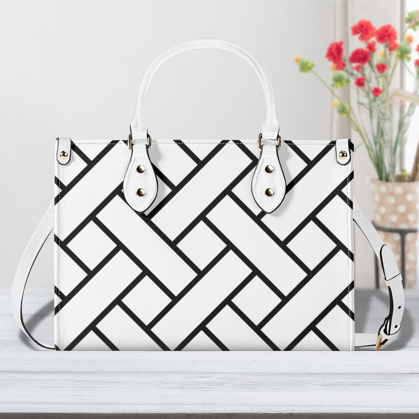 Cross Patterned Leather Handbag