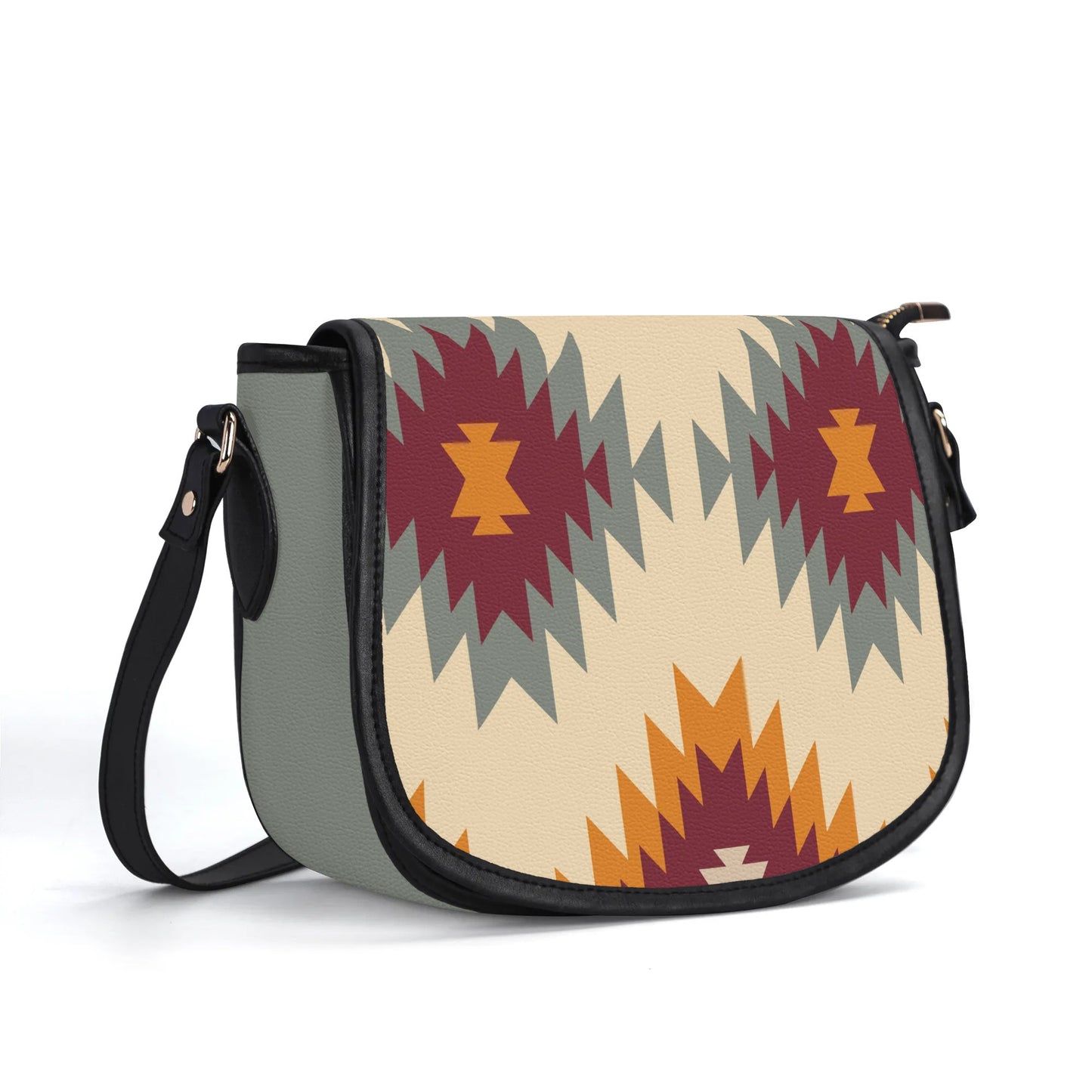 Tribal Print Leather Saddle Bag