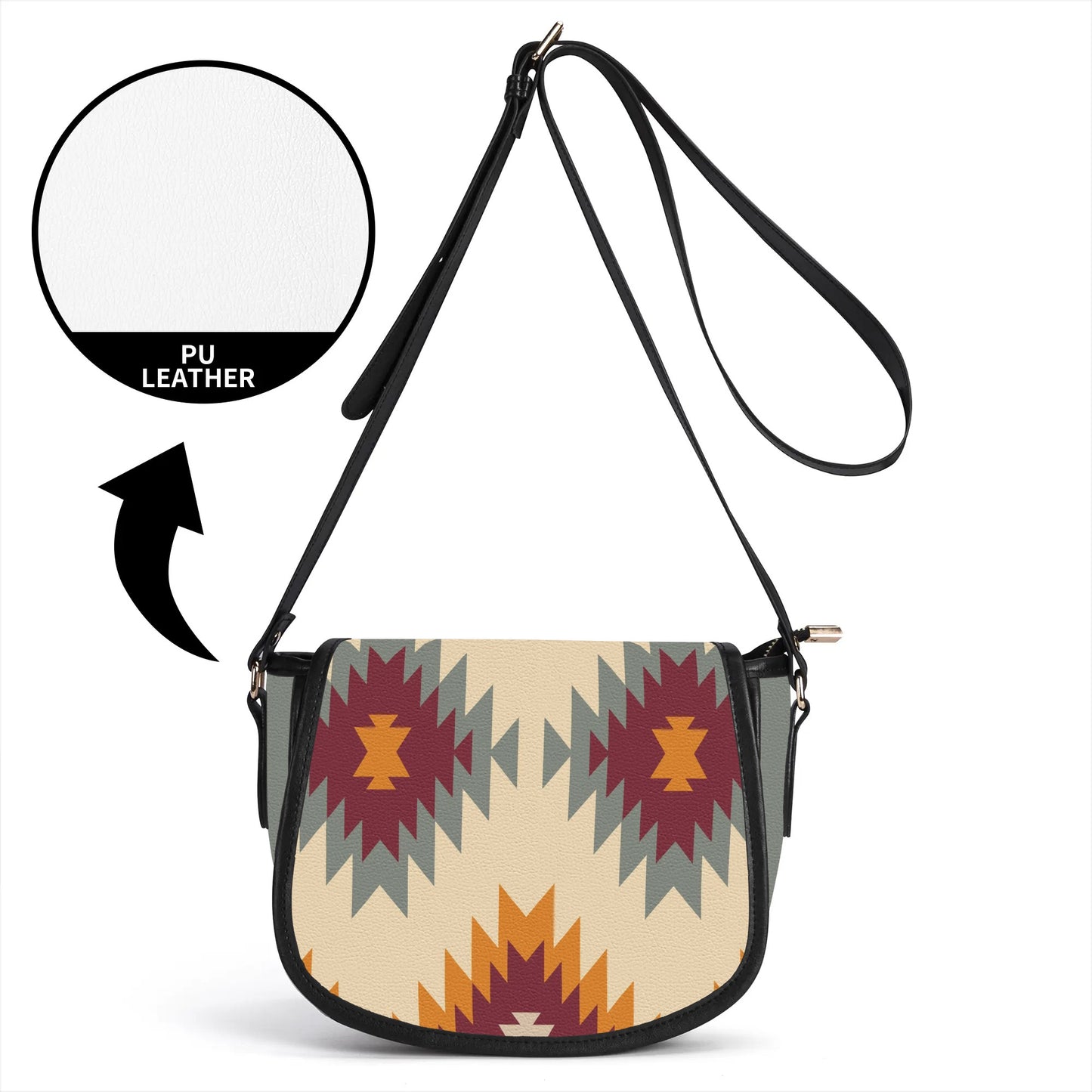 Tribal Print Leather Saddle Bag