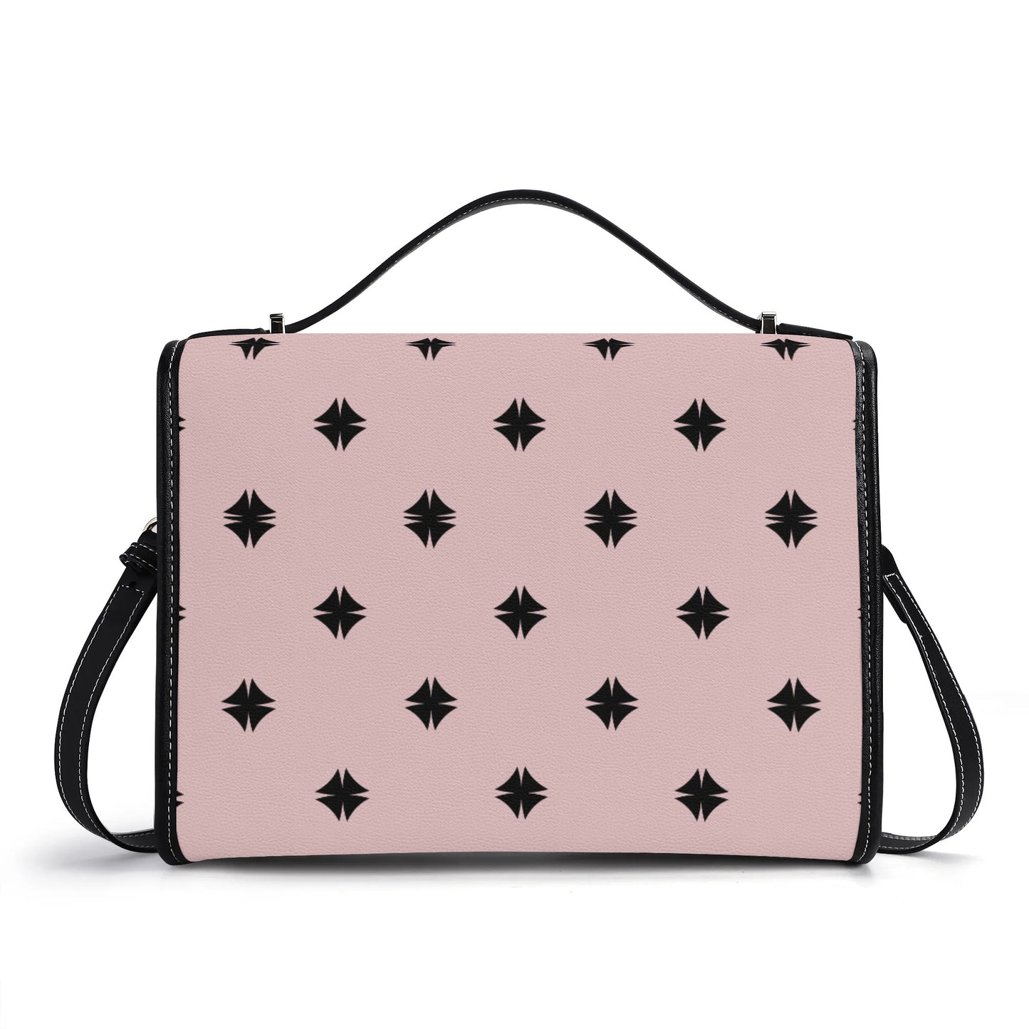 Pink Patterned Leather Satchel Bag