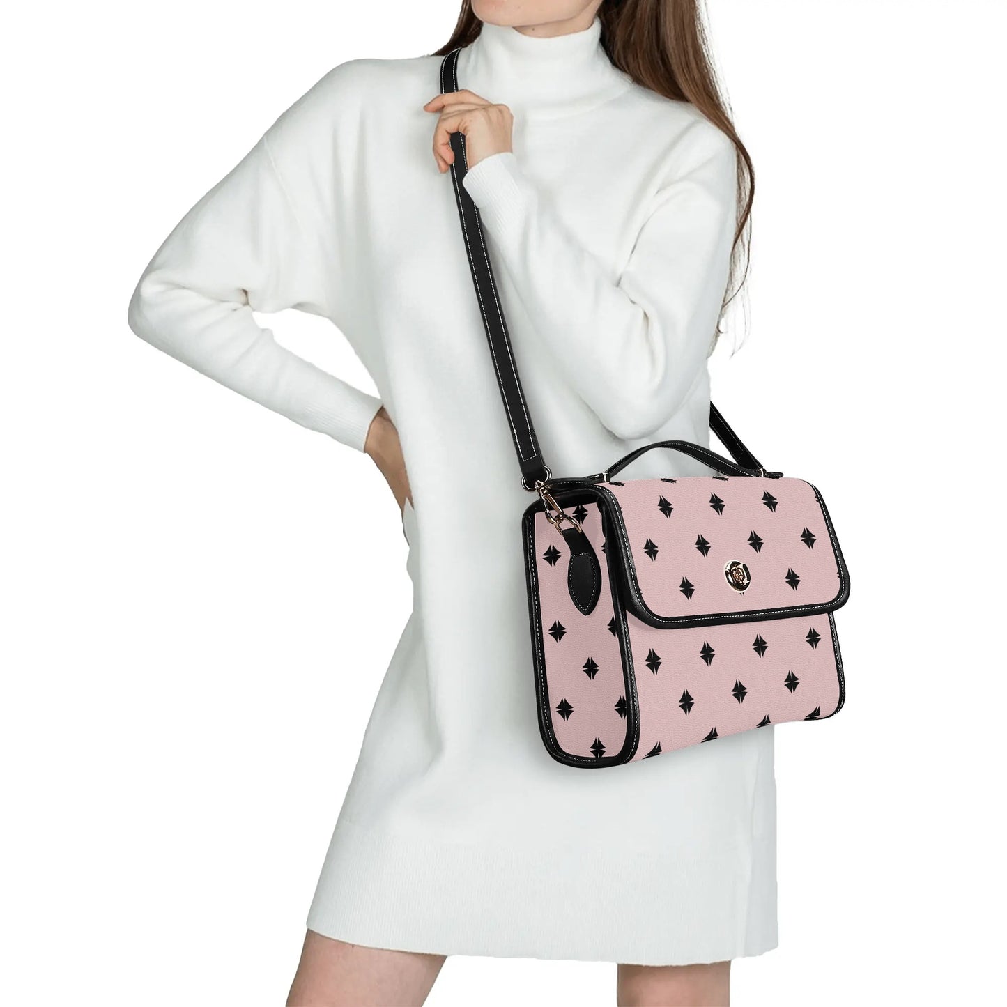 Pink Patterned Leather Satchel Bag