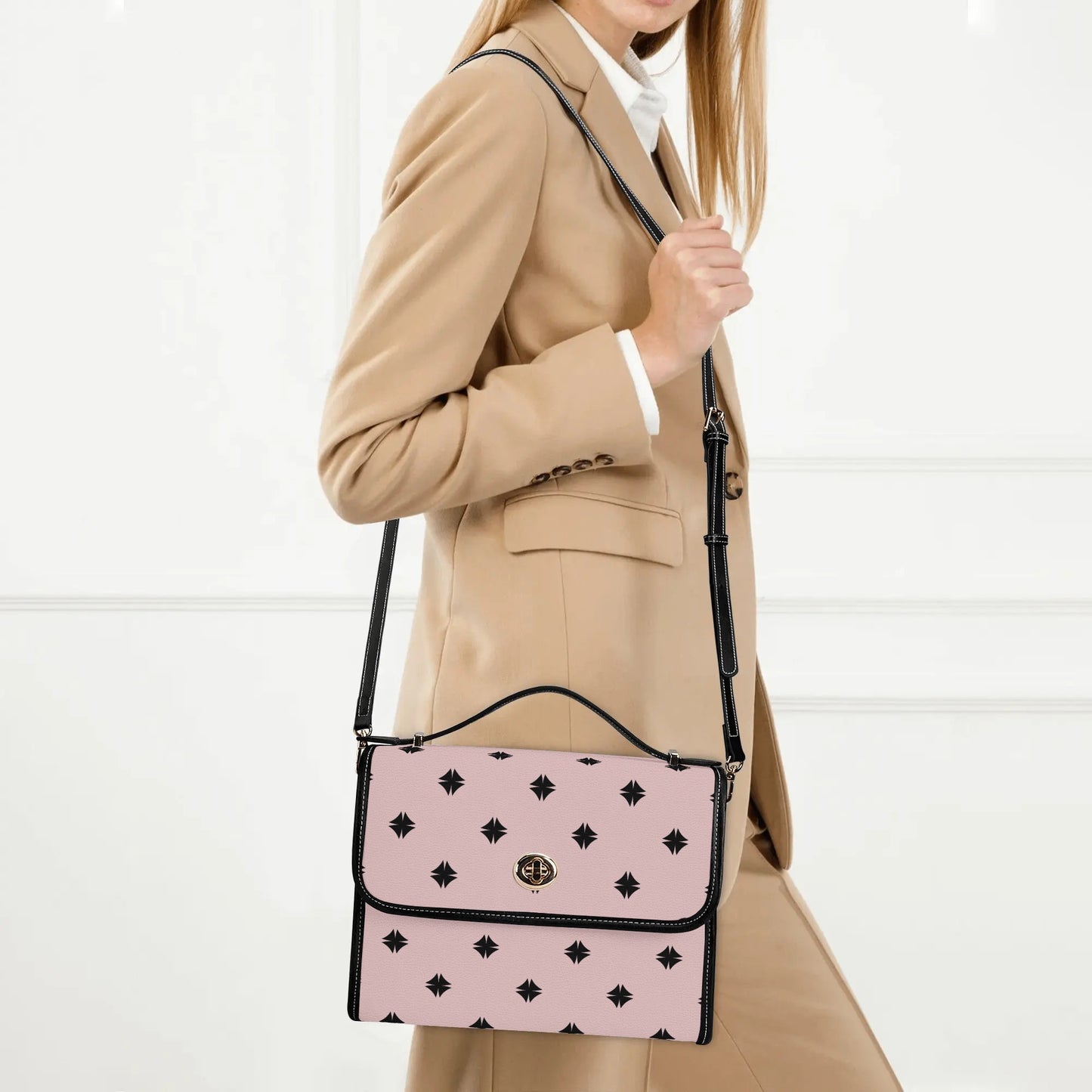 Pink Patterned Leather Satchel Bag