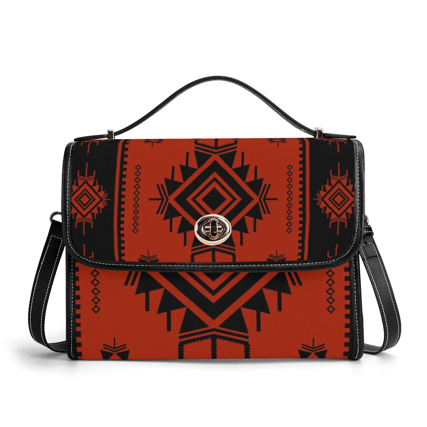 Indian Print Leather Satchel Bag