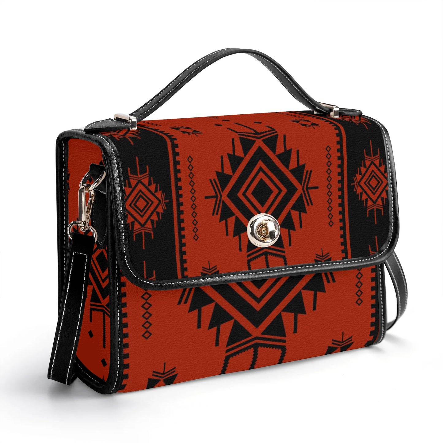 Indian Print Leather Satchel Bag