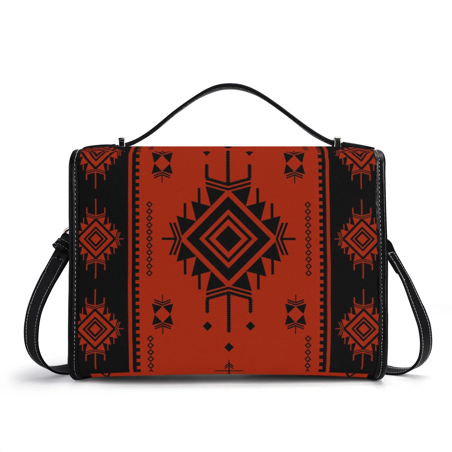 Indian Print Leather Satchel Bag