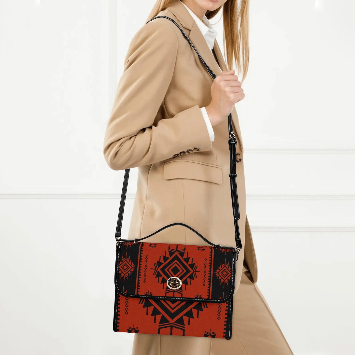 Indian Print Leather Satchel Bag