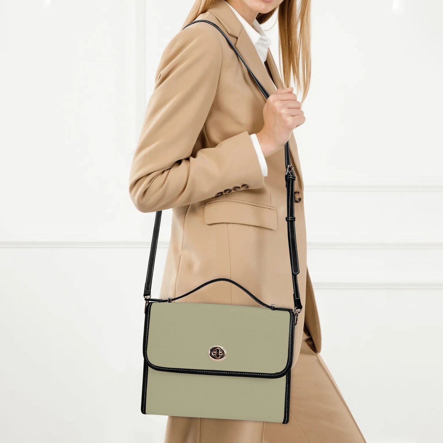 Beige Leather Satchel Bag