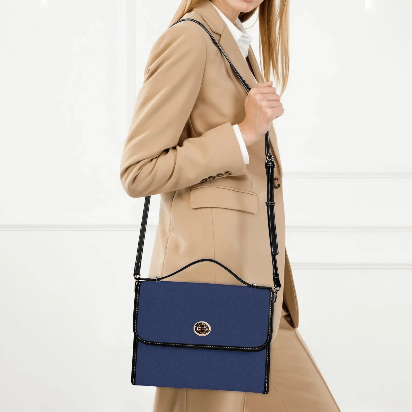 Navy Leather Satchel Bag