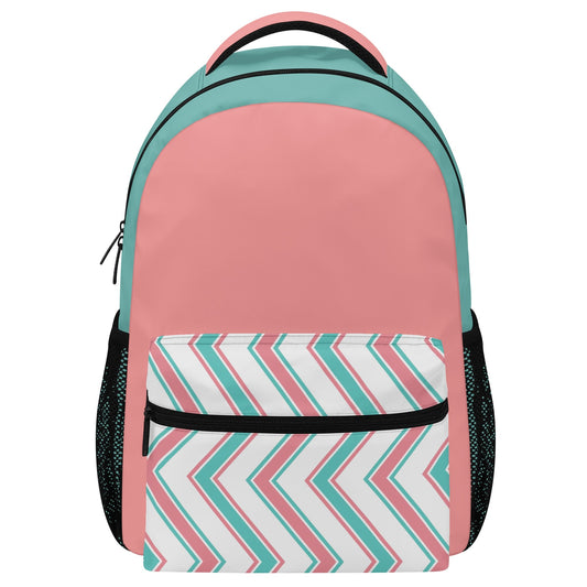 Peach & Teal Patterned Casual School Backpack