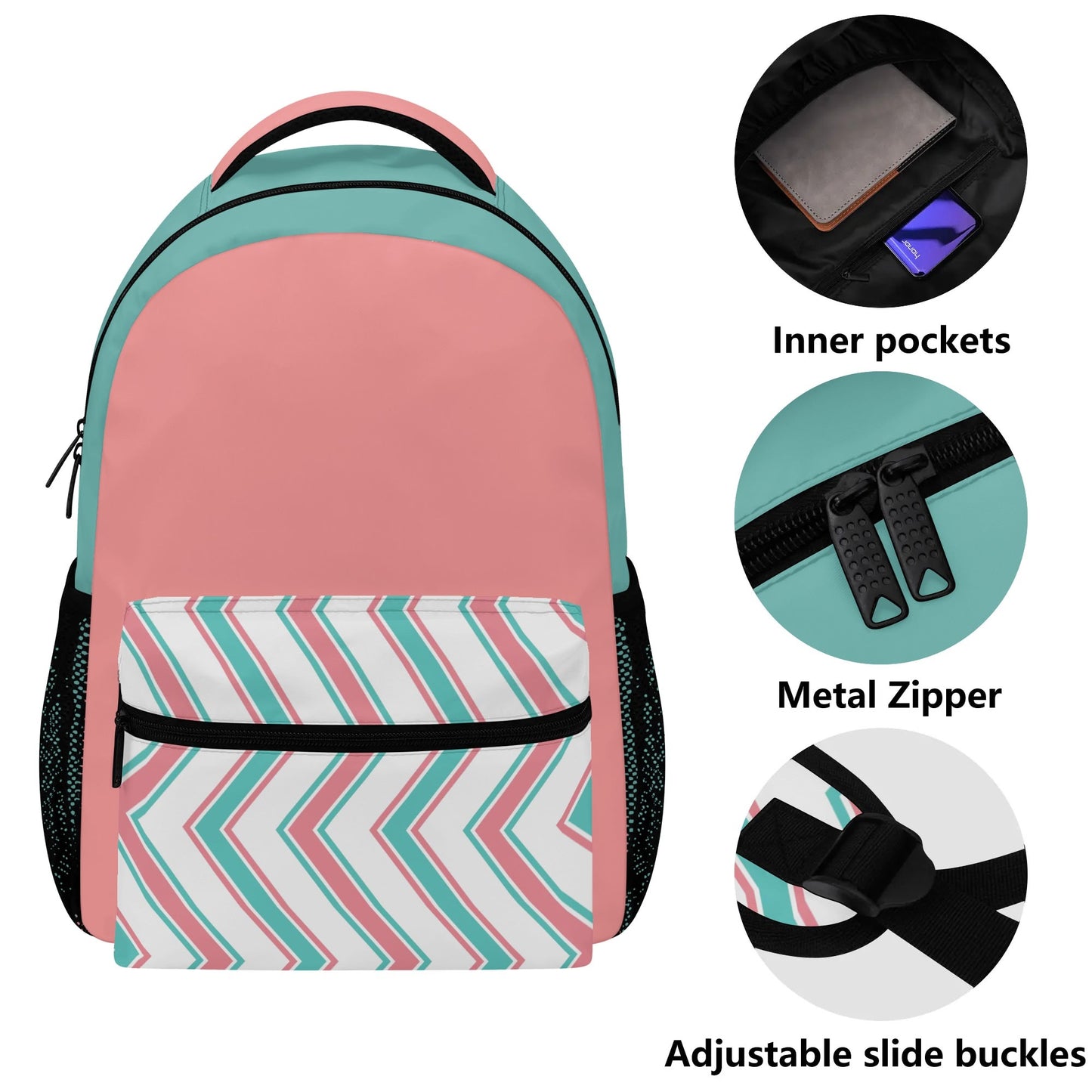 Peach & Teal Patterned Casual School Backpack