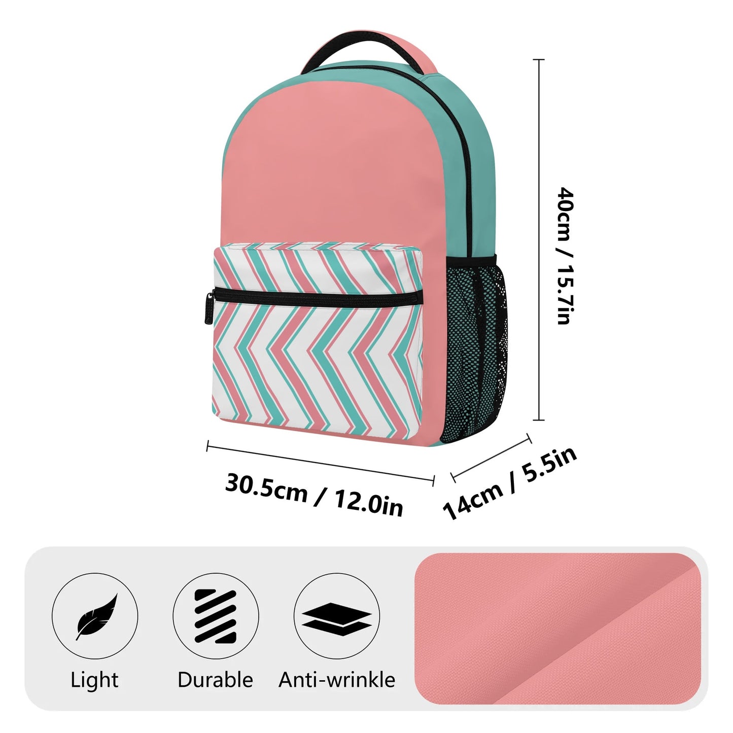 Peach & Teal Patterned Casual School Backpack